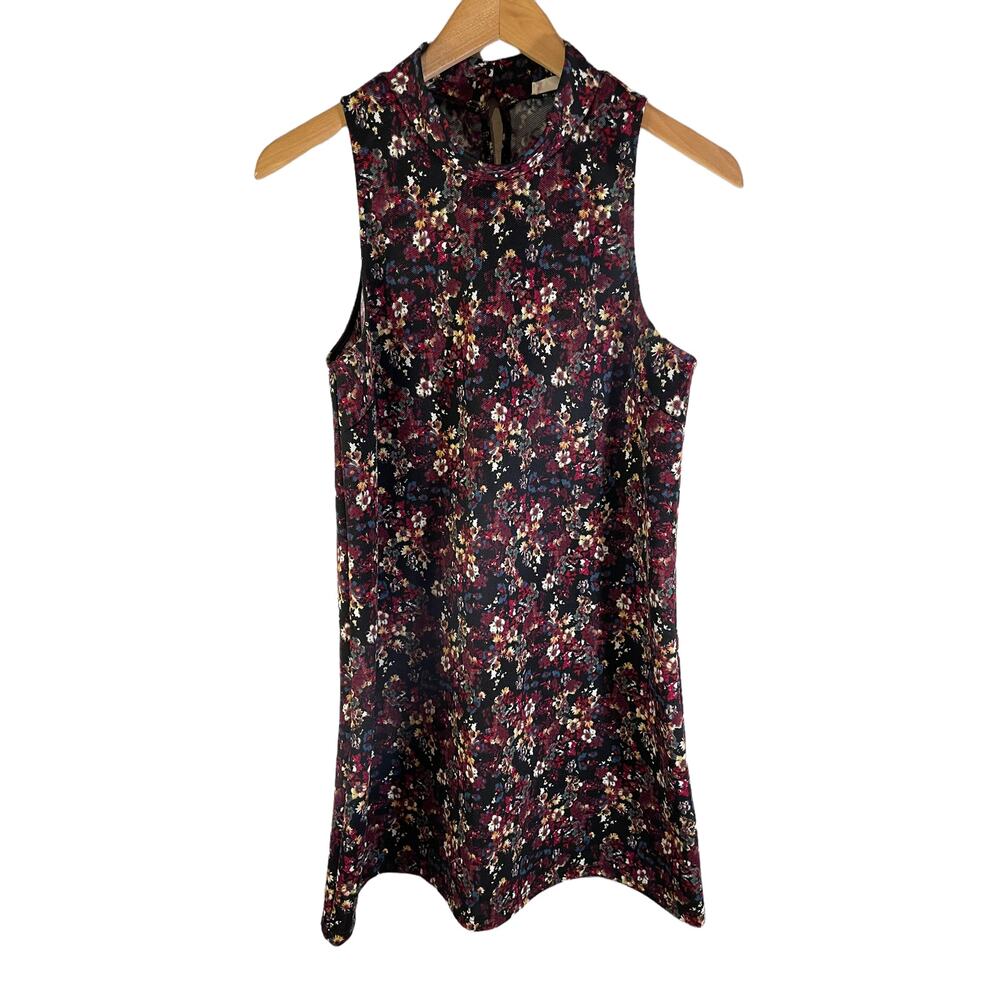 VTG LUSH Women Mock Neck Sleeveless Mini Dress Dark Florals Small Whimsigoth USA